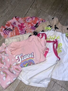 Girls Pink 'Sweet' Rainbow Top + Assorted Pink & White Tops Set